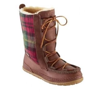 L.L. Bean Women’s Wicked Good Lodge Wool Plaid Boots Size 9 Sherpa Lining Winter